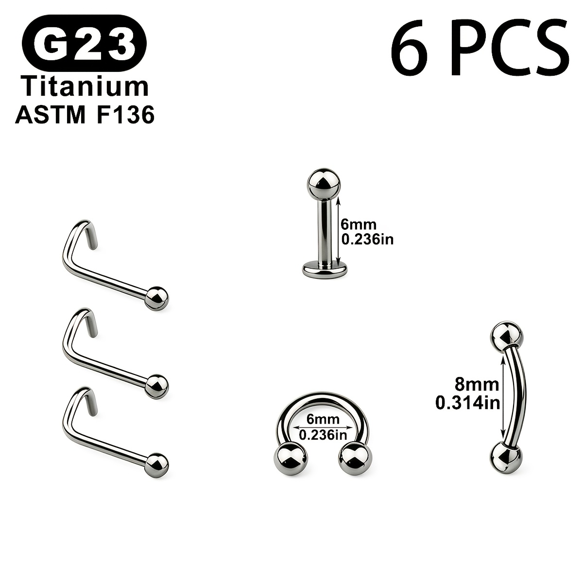 6pcs G23 Titanium Piercing Jewelry Set